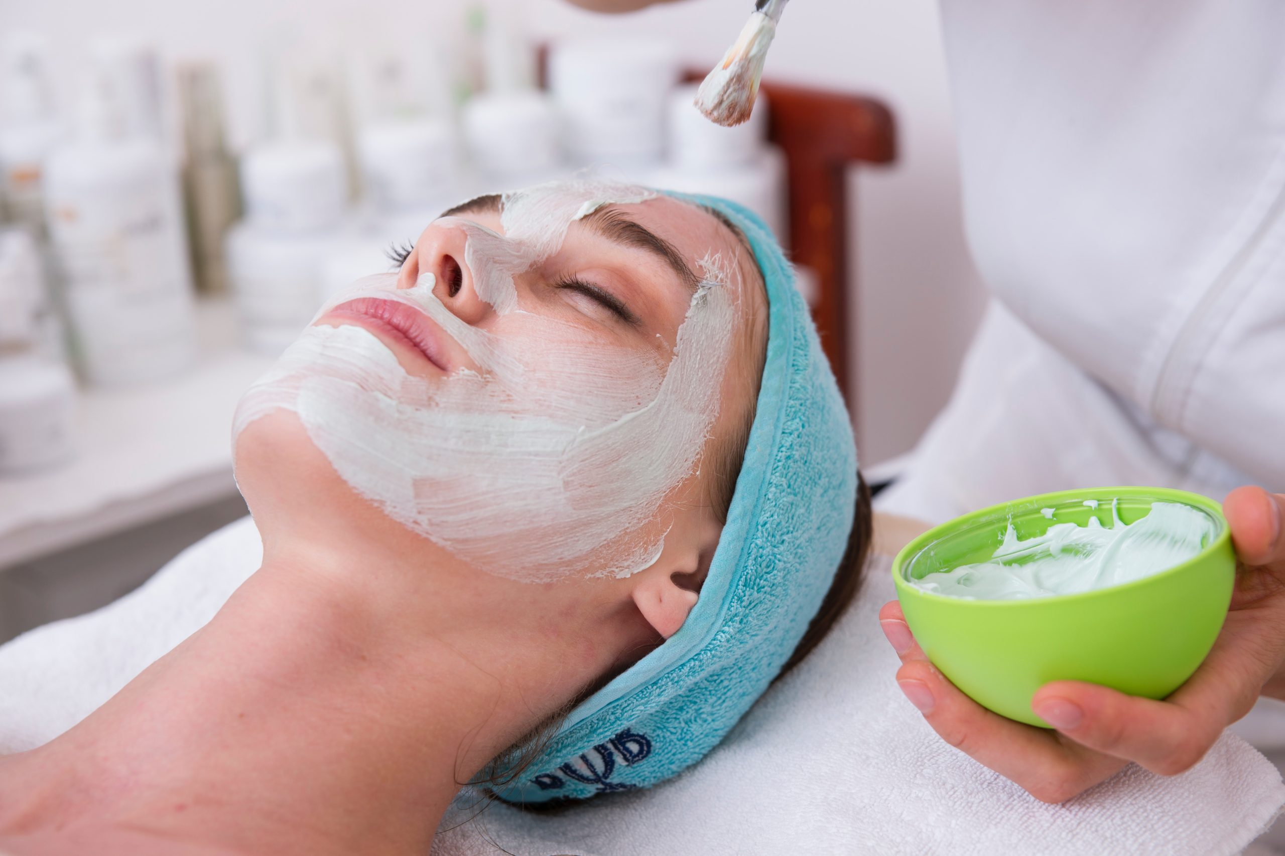 Professional skincare products prepared for a facial treatment
